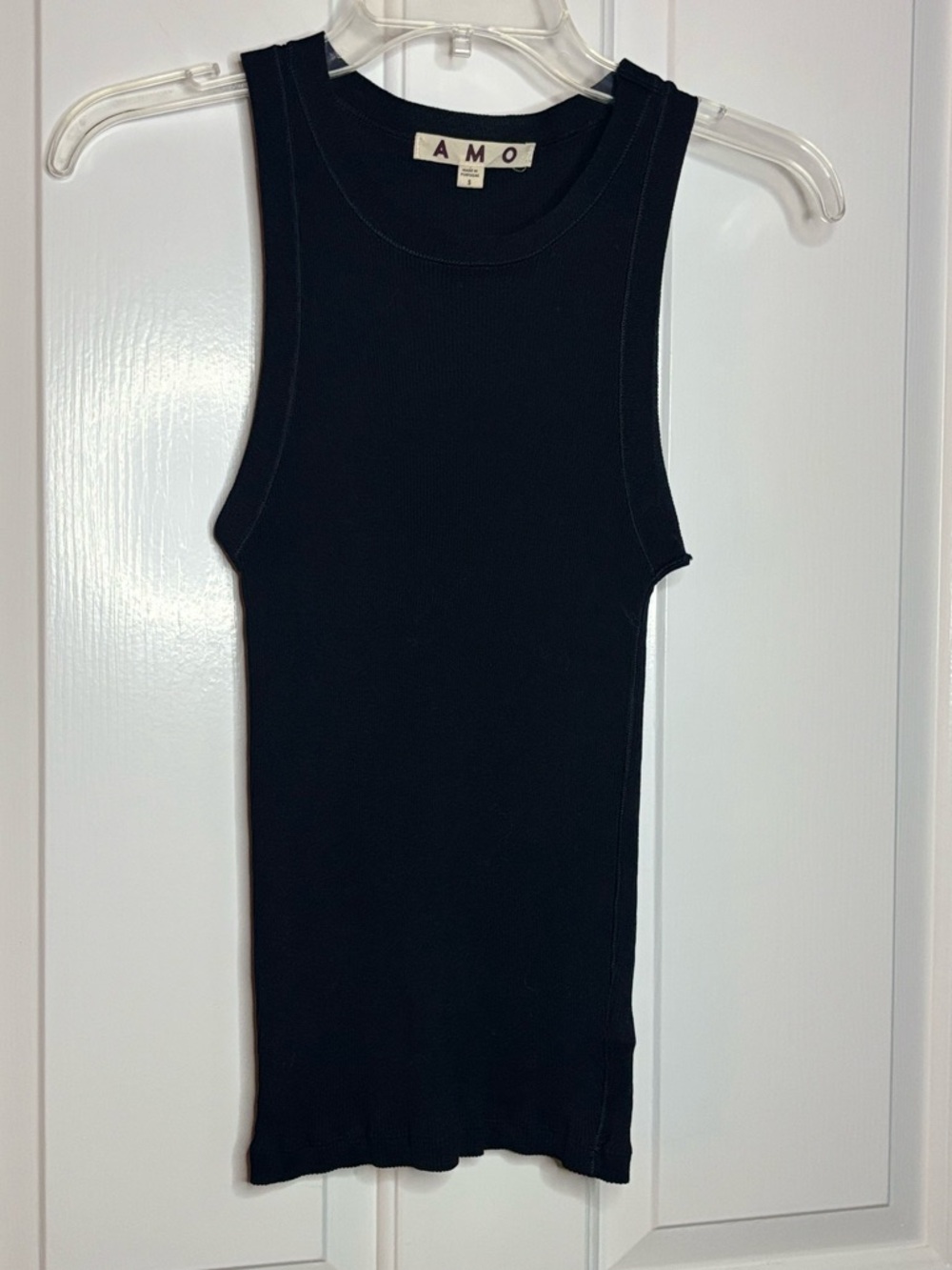 EUC AMO Women’s Black Ribbed Cotton Tank Top Size Small